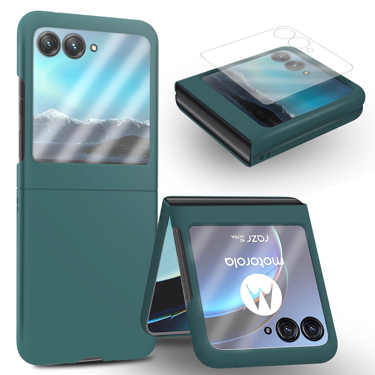 MOJIA Case for Motorola Moto razr 50, Ultra Thin and Silky Skin Feel Anti Drop and Anti Scratch Cover, With Tempered Glass Protective Film. Dark Green