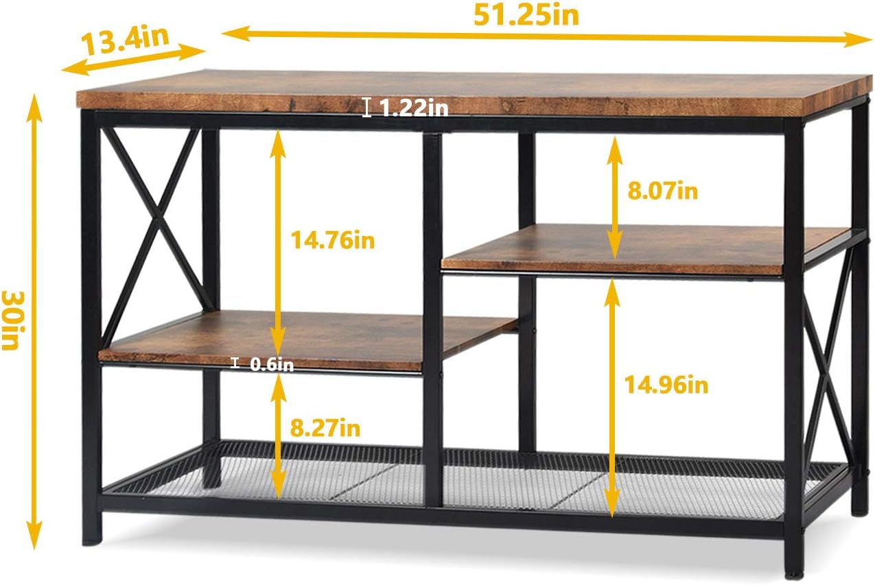 EdMaxwell Rustic Console Table, Industrial Sofa Table for Entryway, Hallway, Living Room, Behind The Couch, 51 Inch Long Table, 3-Tier X Design Narrow Entryway Table with Storage: Kitchen & Dining