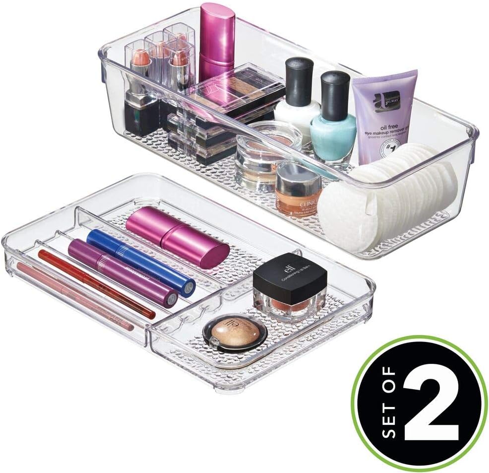 Amazon Com Mdesign Cosmetic Organizer Trays For Vanity Cabinet To Hold Makeup Beauty Products Set Of 2 Clear Home Kitchen