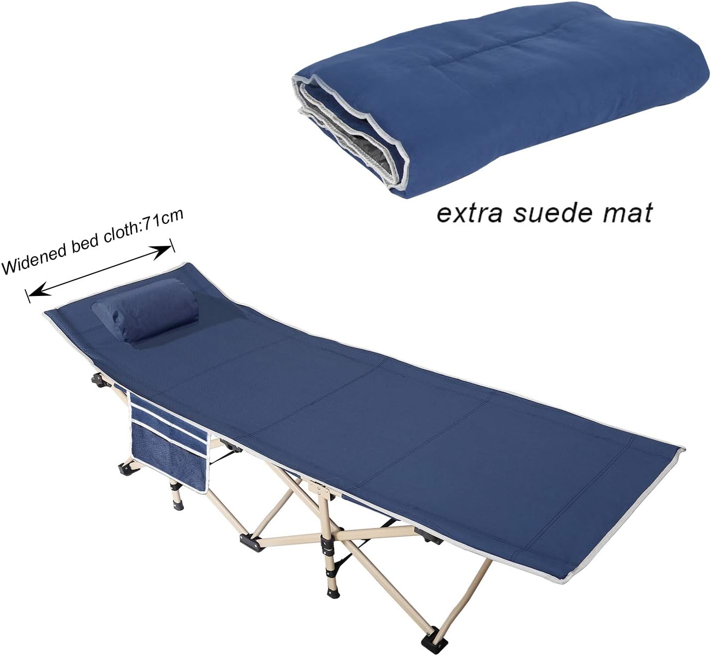 DlandHome Folding Camp Bed Outdoor Folding Chair Bed for Fishing or Camping Foldable Camping Bed with Suede Pad & Side Bag & Free Pillow - Image 4