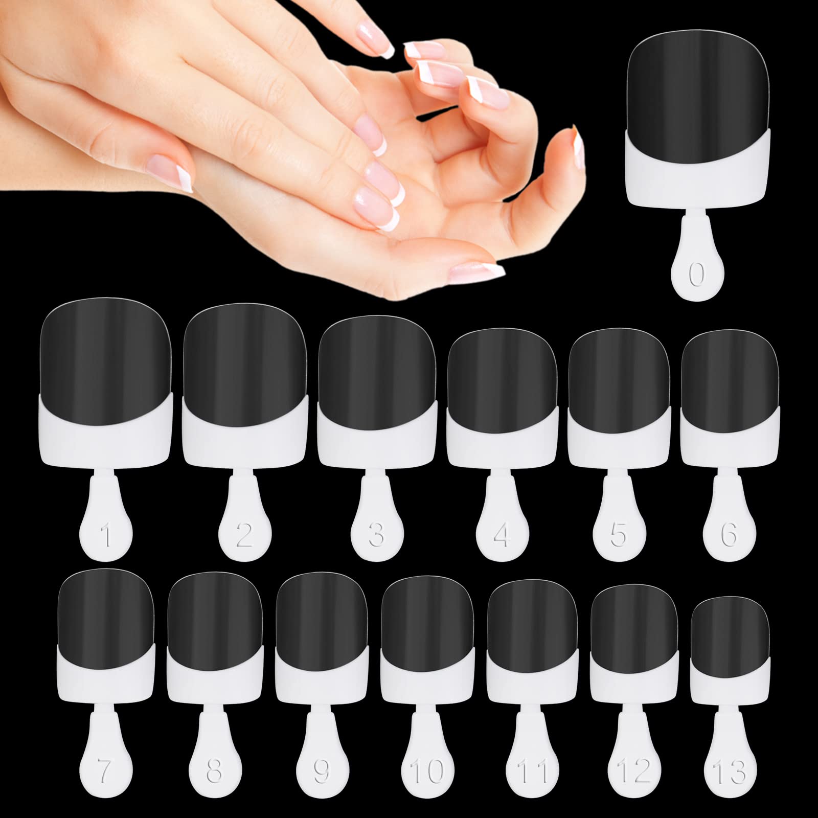 MWOOT 140 Pieces French Acrylic False Nails Tips,Full Cover White Clear Short Square Fake Nails Extension Sets,Artificial Nail Decoration for Women Girls Manicure Salon Home Nails Art DIY (14 Sizes)