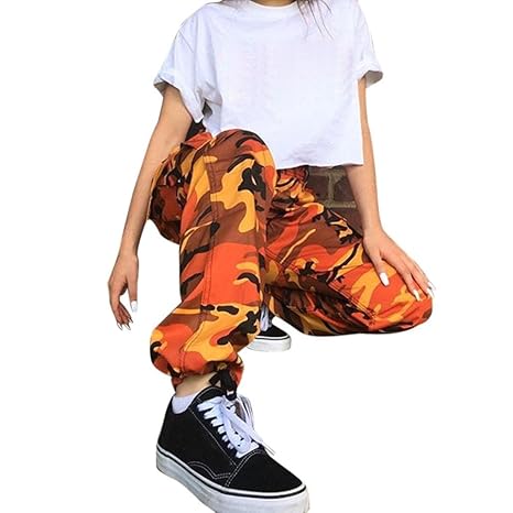 Lenfesh Damen Camouflage Hose Mädchen Military Hose Hip Hop Jogger Trainingshose