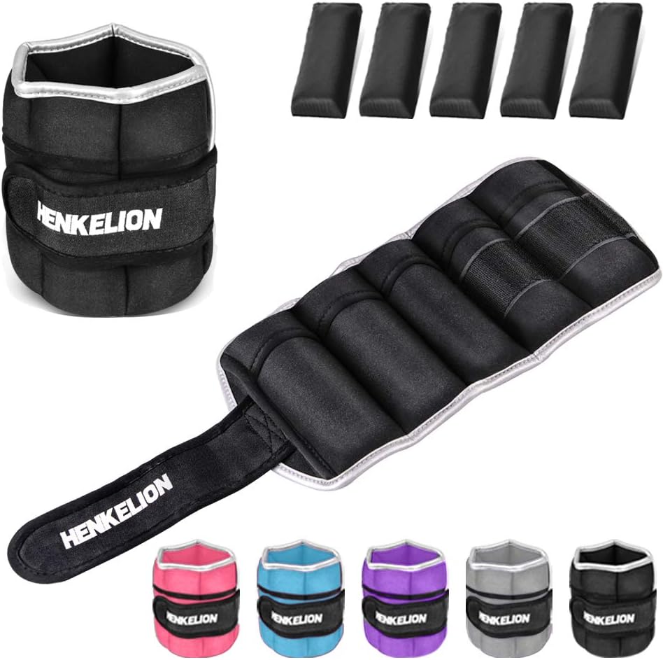 Henkelion 1 Pair 2 3 5 4 6 10 Lbs Adjustable Ankle Weights for Women Men Kids, Wrist Weights Sets for Gym, Fitness Workout, Running, Lifting Leg Weights - Black Grey Pink Blue Purple