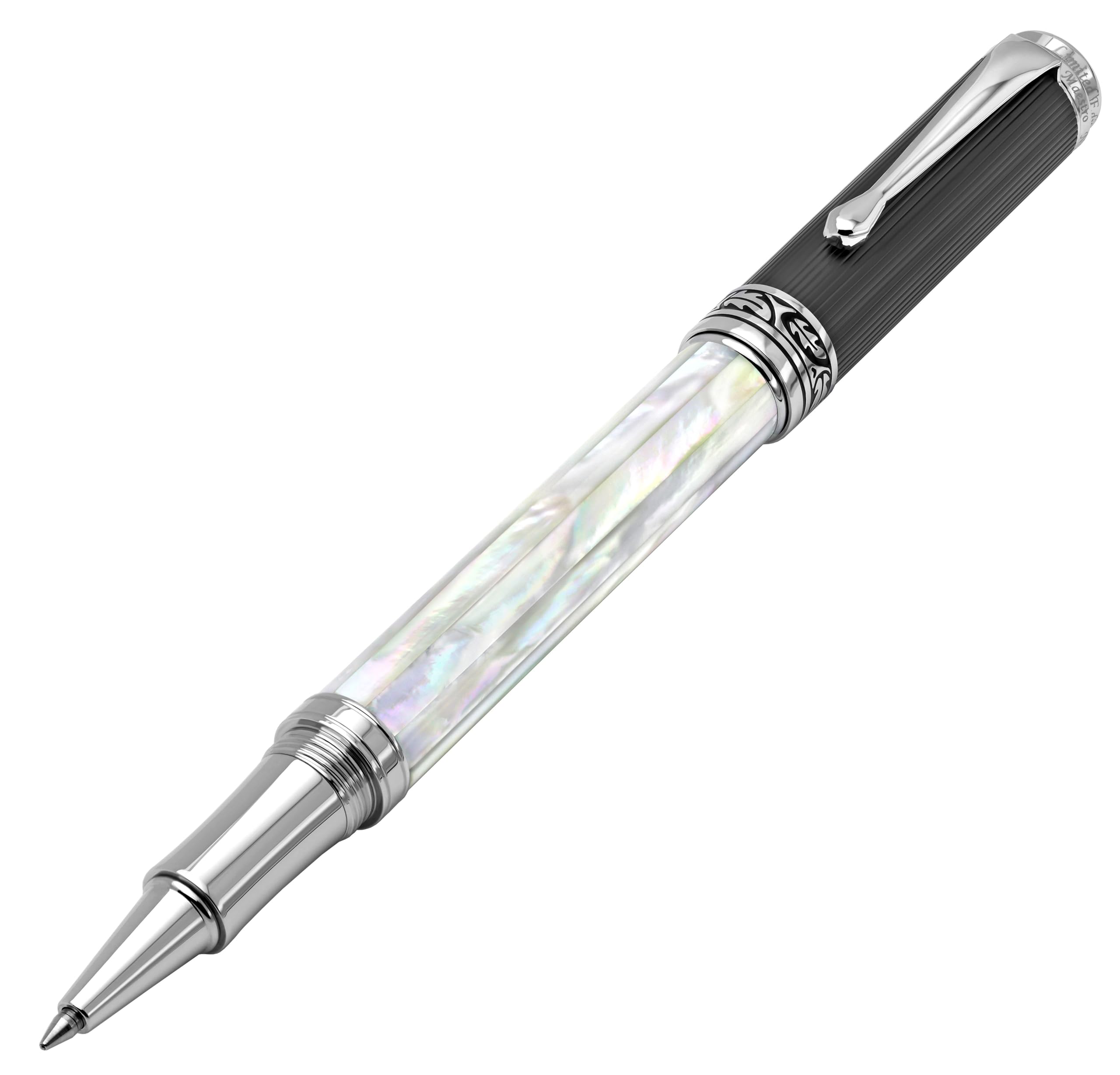Xezo Maestro Handmade Rollerball Pen, Fine Point. Iridescent Oceanic Origin White Mother of Pearl with Diamond-Like Carbon PVD. Serialized, No Two Pens Alike — image 1
