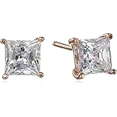 Amazon Essentials Plated Sterling Silver Stud Earrings set with Princess Brilliant Cut Infinite Elements Cubic Zirconia , (previously Amazon Collection)