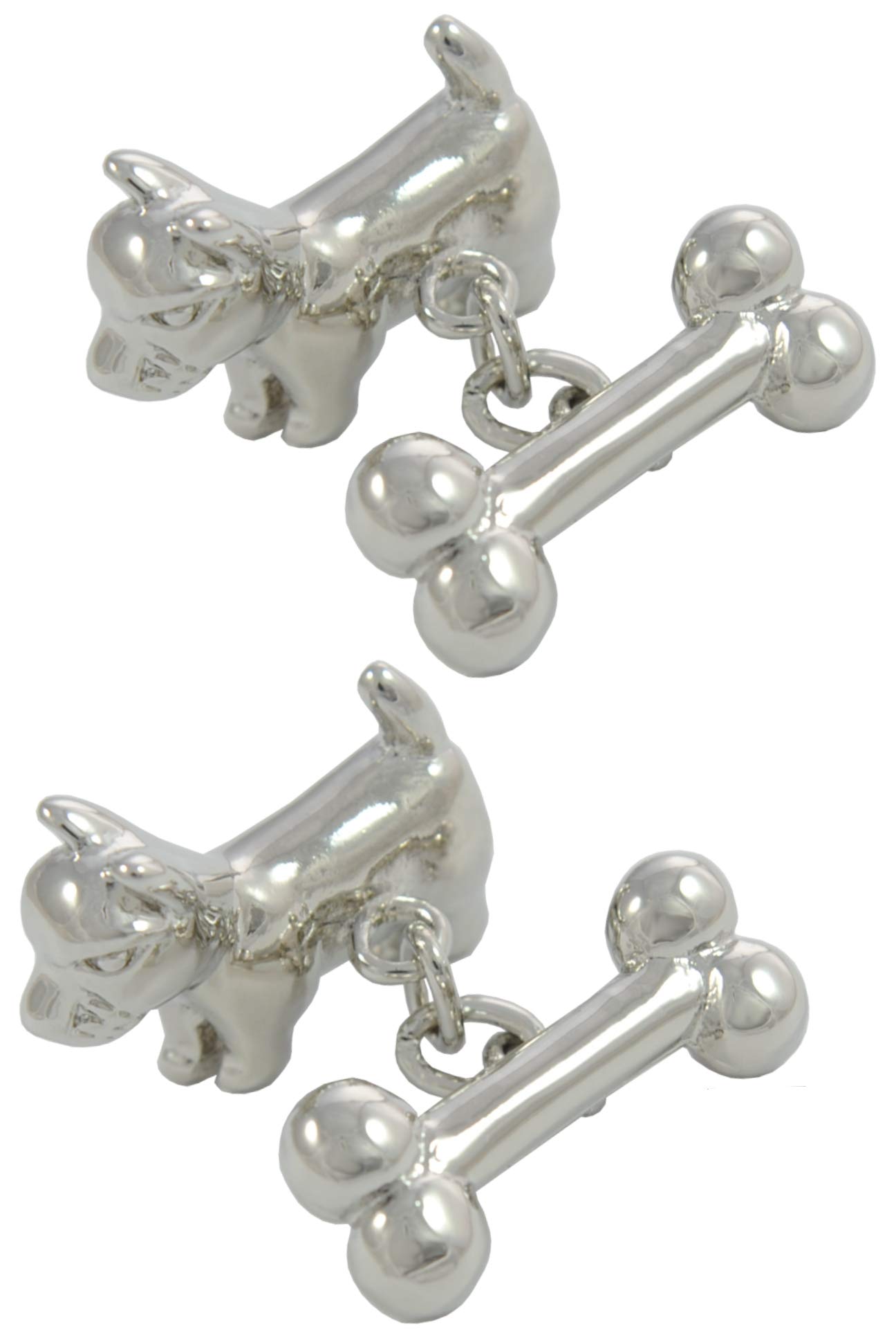 Cufflinks for Men + Presentation Box - Silver Colour - Dog and Bone - Brass Metal - Animal Pet Walking - One Pair