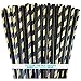 Black and Gold Foil Paper Drinking Straws - Stripe and Solid - 7.75 Inches - 100 Pack - Outside the Box Papers Brand