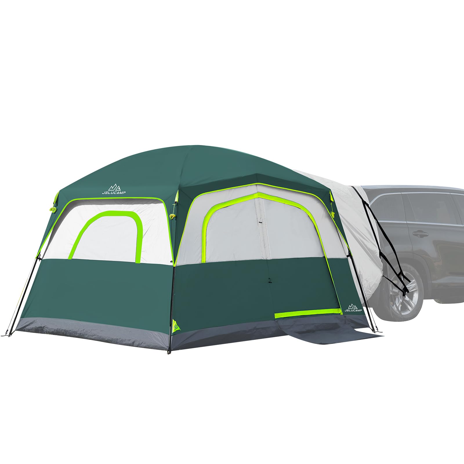 Photo 1 of JELUCAMP SUV Tents for Camping 6 Person Waterproof, Car Family Camping Tent with Tailgate Attachment for SUV, Jeep, Truck with Cap, Easy Setup Large Tent for Outdoor Camping, Dark Green