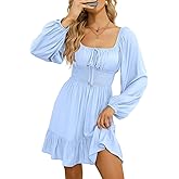 Dokotoo Womens Dresses Fashion 2026 Long Puff Sleeve Elastic Waist A-Line Casual Mini Beach Dress