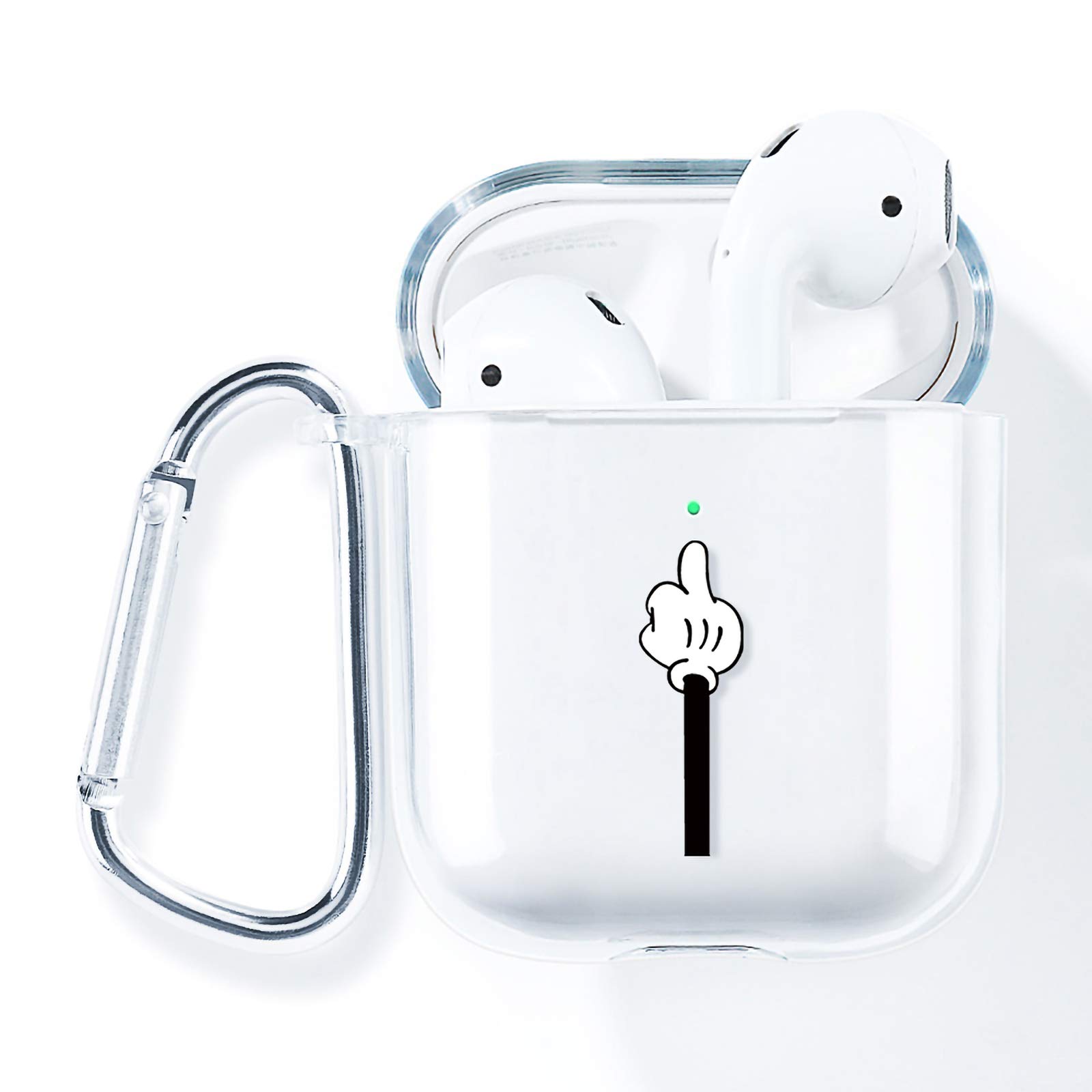 AKABEILA AirPods Case Cover, Compatible for Apple AirPods 2 & 1 2nd 1st Generation Cases Silicone Clear With Design Front LED Visible Wireless Charging Case Women Transparent Cute with Carabiner