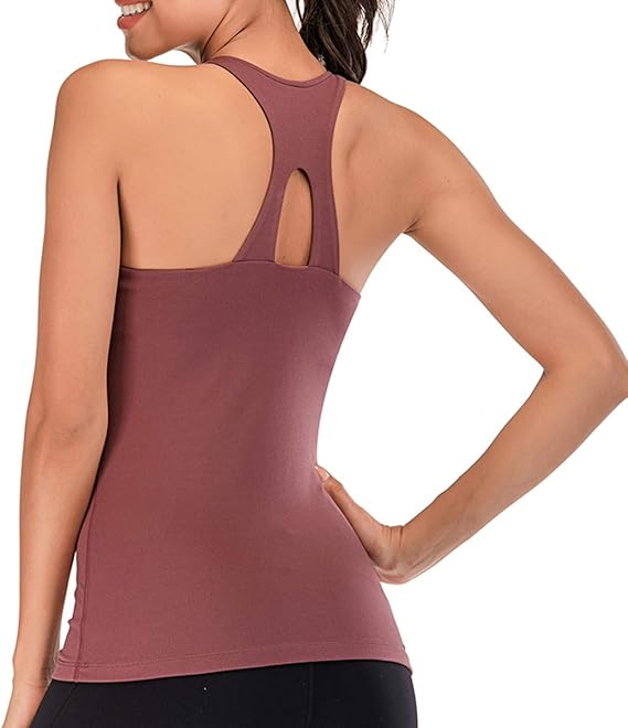 yoga tops with built in bra amazon