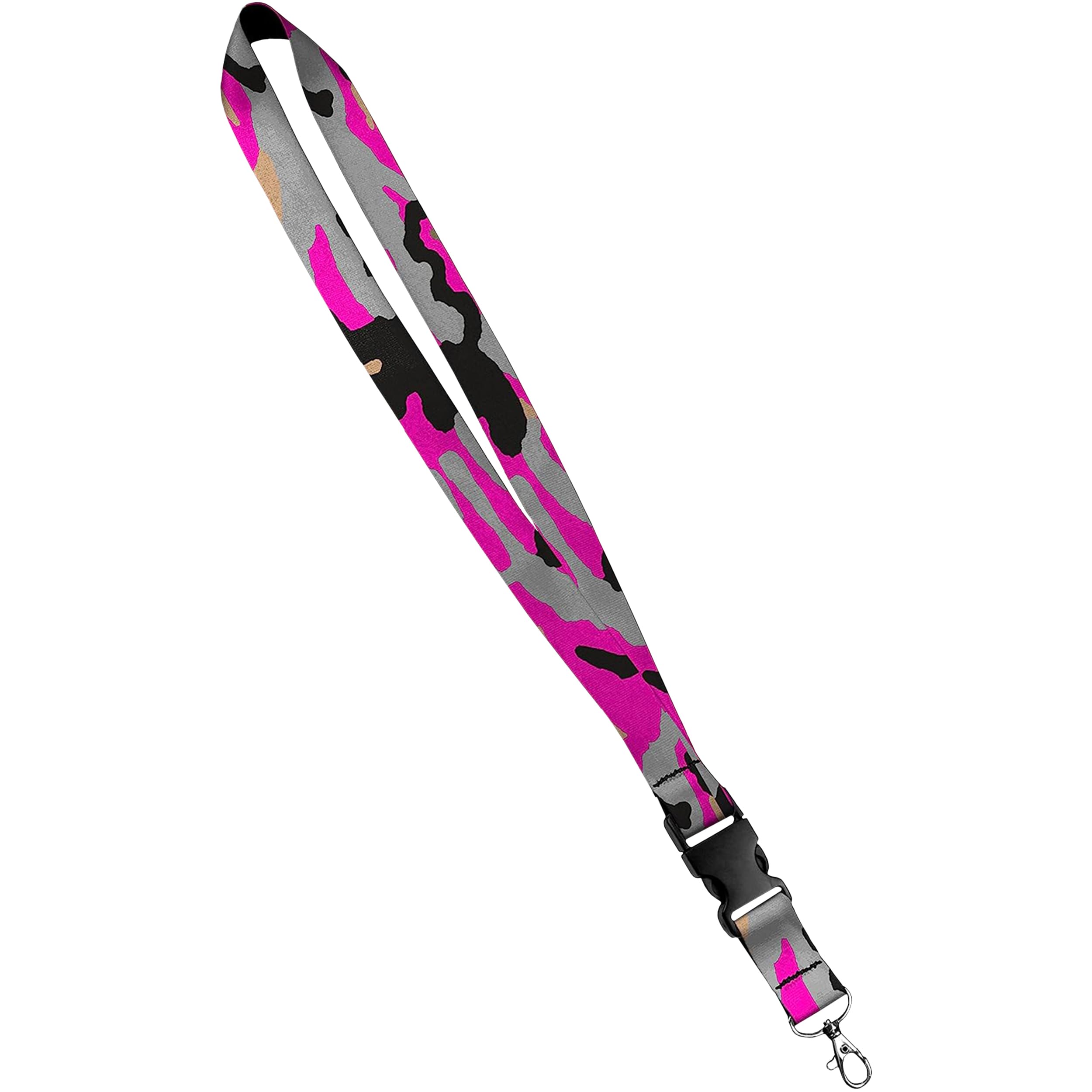 Moose Pet Wear Fashionable Lanyard - Satin Keychain Necklace, ID Badge Holder – 1 Inch, Pink Camo Grey Black Patterned — image 1