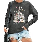 Eatbook Happiest Place On Earth Sweatshirts for Women Graphic Magic Castle Family Vacation Pullover Shirt Casual Tops