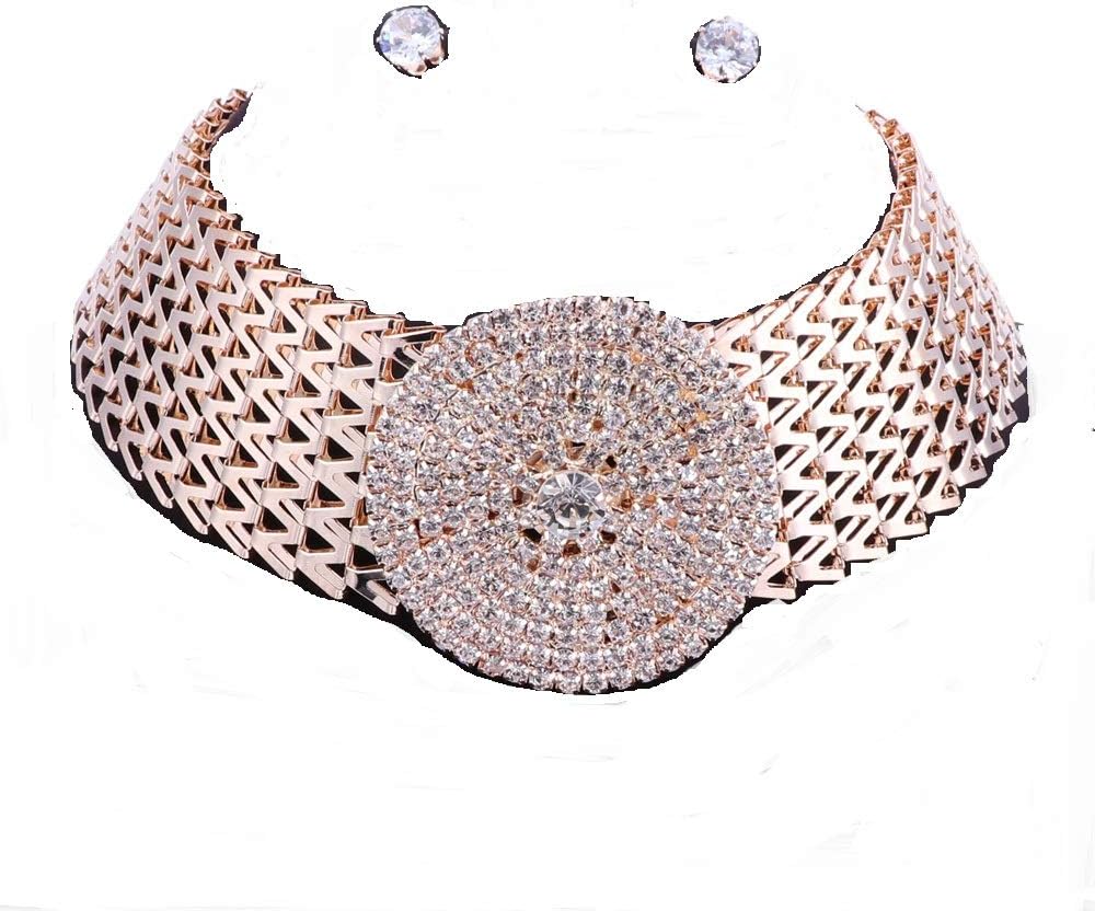 Elegant Bohemian Statement Crystal Necklace Earring Charms for Women Chunky Choker Jewelry Set Costume Fashion Accessories with Gift Box