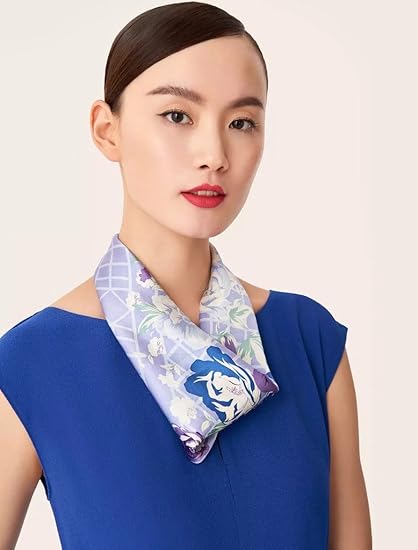 Amazon Wensli レディースファッション 絹スカーフ 100 蚕糸上質 柔らかい エレガント ベゴニアの花 ストール 水色 スカーフ 通販