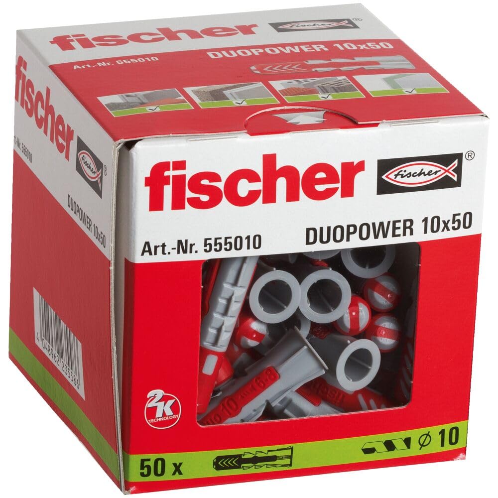 Fischer 555010 DUOPOWER Wall Plug, Red/Grey, 10 x 50, Set of 50 Pieces