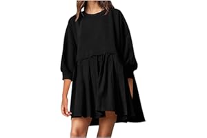 Sinzelimin Women's Sweatshirt Dresses Fashion Patchwork 3/4 Sleeves Sports Pullover Oversized Mini Dress 2024 Fall Outfits