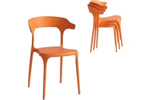 Xdeco Modern Stackable Dining Chair Set, No Assembly, Plastic Chair, Patio Chair, Suitable for Indoor and Outdoor Cafes and Restaurants, Set of 4 (Orange)