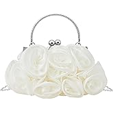 SilTriangle Women Evening Clutch, Small Floral Satin Purse with Detachable Strap for Valentine's Day Wedding Party Prom Gift
