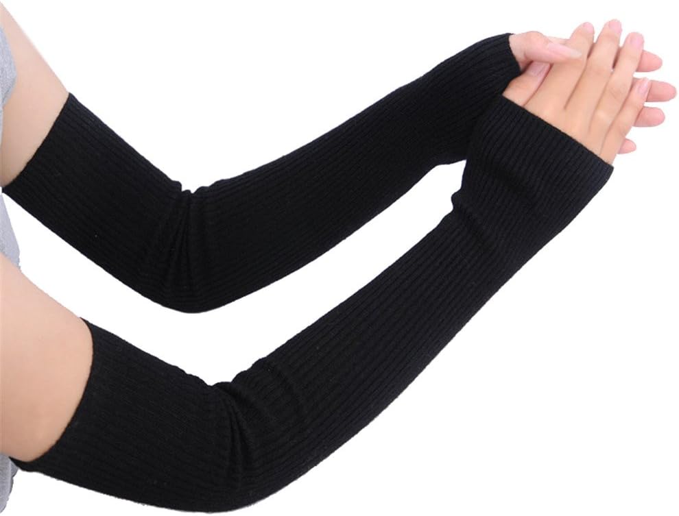 Women's Cotton Fingerless Arm Warmers Super Long 19.7Inch (50cm) Winter Cold Weather Gloves for Women