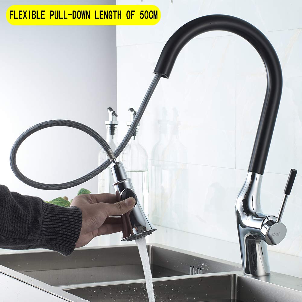 Schwarz Wasserhahn Küche,Momali Küchenarmatur 360°Drehbar Küchenarmatur Einhebel Spültischarmatur für Spüle 3 Funktion,Messing