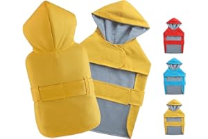 BECNBEAU Dog Raincoat Poncho Dog Rain Jacket Double Layer Winter Warm Waterproof Cotton Lining Hooded Leash Hole Adjustable Pet Rain Suit Puppy Small Medium Dogs,Yellow,L
