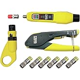 Klein Tools VDV002-818 Coax Install and Test Kit with Crimp Tool | Includes Tester, Stripper and Universal F Connectors
