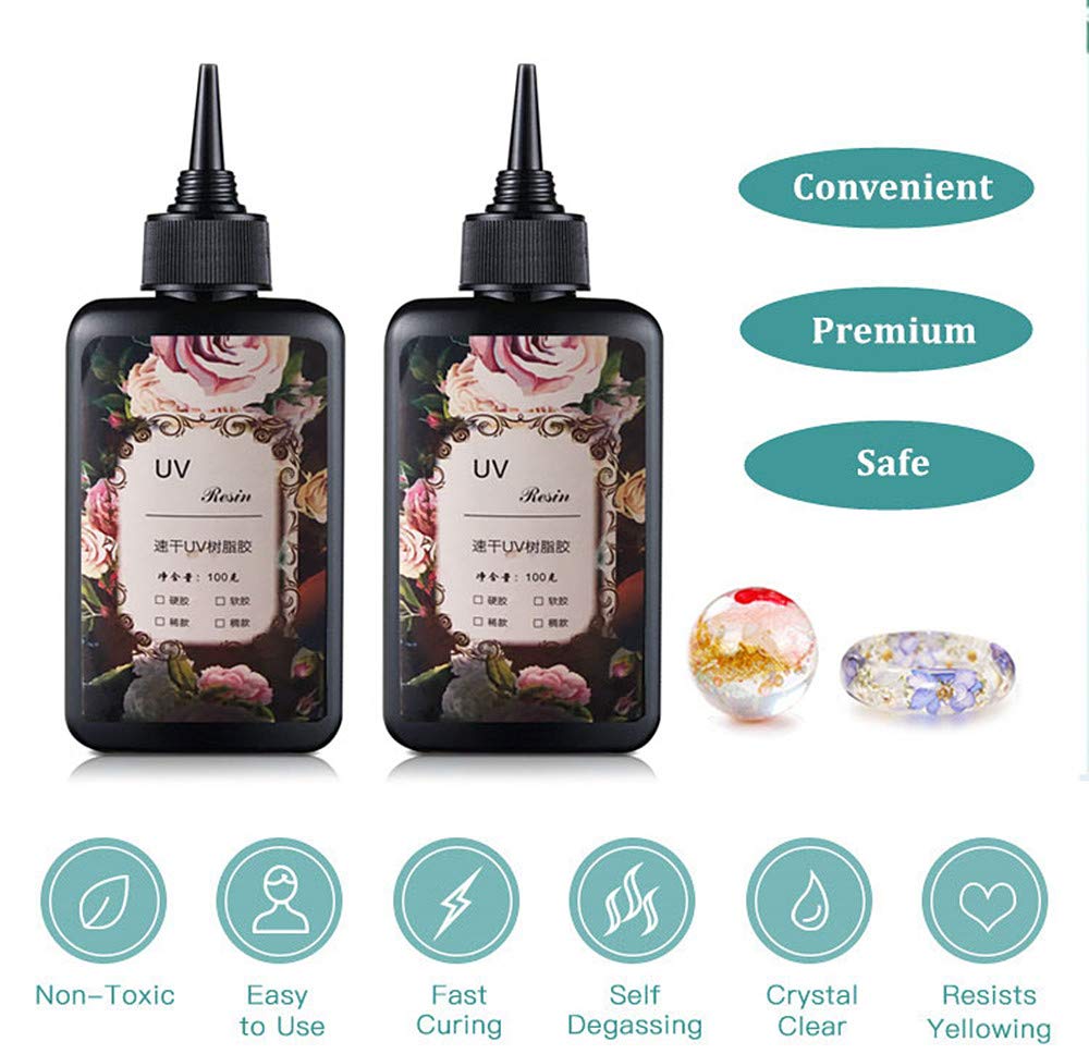 2 PCS UV Resin, 200g Crystal Clear Ultraviolet Epoxy Resin, NonToxic