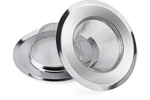 FEEKE 2 Pack - 2.13" Top / 1" Basket- Sink Strainer Bathroom Sink, Utility, Slop, Laundry, RV and Lavatory Sink Drain Strainer Hair Catcher. 1/16" Holes. Stainless Steel