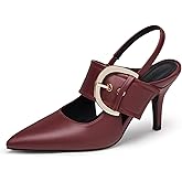 Coutgo Womens Slingback Pumps Closed Pointed Toe High Heels Belt Buckle Strap Dressy Work Shoes