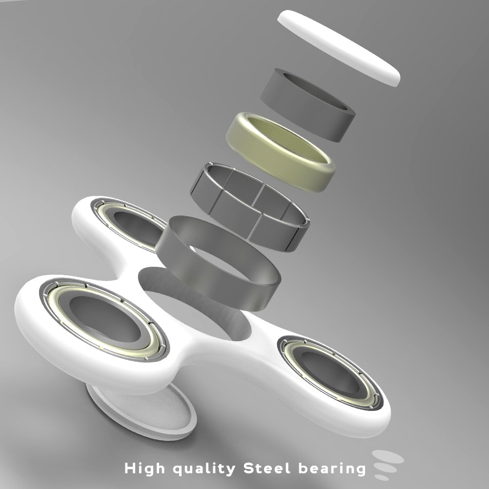 Tri-Spinner Fidget Plastic Spinner,AOPETIO EDC Hand Puzzels for ADHD Autism Anxiety Boredom (White)