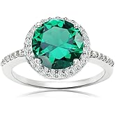 Ice Gems Sterling Silver Simulated Emerald and Cubic Zirconia Round Halo Ring