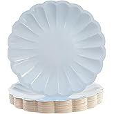 PUEVENYI 50Pcs Large Scalloped Light Blue Paper Plates 7Inch Shell Edge Dessert Plates for Cake Salad Fruit Disposable Dessert Serving Plates for Birthday Wedding Baby Shower Party Decorations