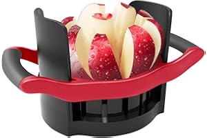 OOKUU Apple Slicer Corer, [Large Size] 8-Blade Heavy Duty Apple Cutter with Base, [Upgraded] Cut Apples All The Way Through, Stainless Steel Ultra-Sharp Blade, Fruit & Vegetable Divider, Wedger, Red