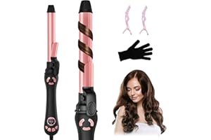 HITTIONA Rotating Curling Iron - 1 Inch Automatic Curling Iron for Fast Long-Lasting Curler Waves, Dual Voltage Automatic Hair Curler with Adjustable Temp and LCD Display for Effortless Beach Waves, Rose Gold