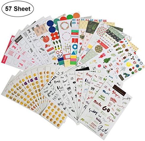 Calendar Planner Stickers (Assorted 57 Sheets) with Variety Emoji Florals Words Pattern,Decorative Sticker Collection for Scrapbooking, Calendars, Arts, Kids DIY Crafts, Album, Bullet Journals