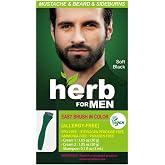 Herb for Men Mustache &amp; Beard Dye (Soft Black, 1 Pack) | PPD-Free, Ammonia-Free, Vegan with Natural Ingredients, Odorless, Gentle for Sensitive Skin, No Skin Irritation