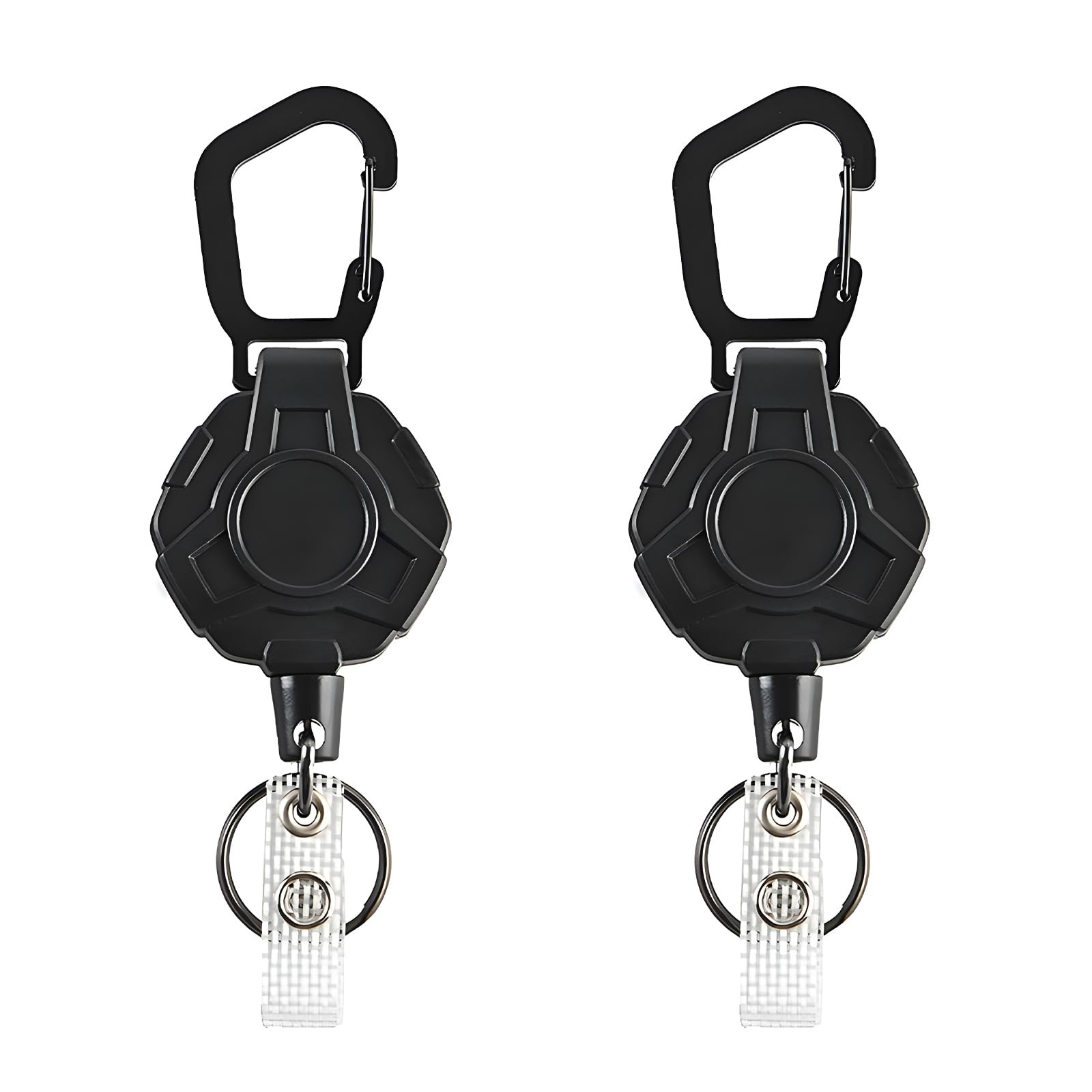 maxtachi 2 Pack Retractable Keychain, Premium Heavy Duty Retractable Keyring, Tactical ID Badge Reels, Retractable Badge Holders with Belt Clip for Name Card Keychain-Black