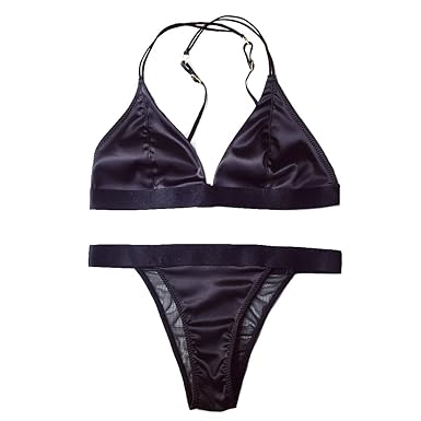 Awake Lingerie klassischer Satin Bralette und Bikini Slip Set – Damen Sexy Dessous BH Soft Cups ohne Wattierung und Bügel Cri