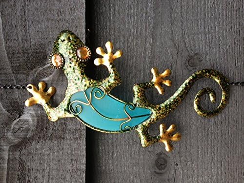 Patio and Terrace Pretty Hanging Metal With Glow In The Dark Glass Lizard/Gecko Wind Chime Bell (Blue)