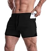 EVERWORTH Men's 2 in 1 Workout Shorts 5" Quick Dry Gym Shorts Bodybuilding Short Shorts Compression Shorts with Zipper Pocket