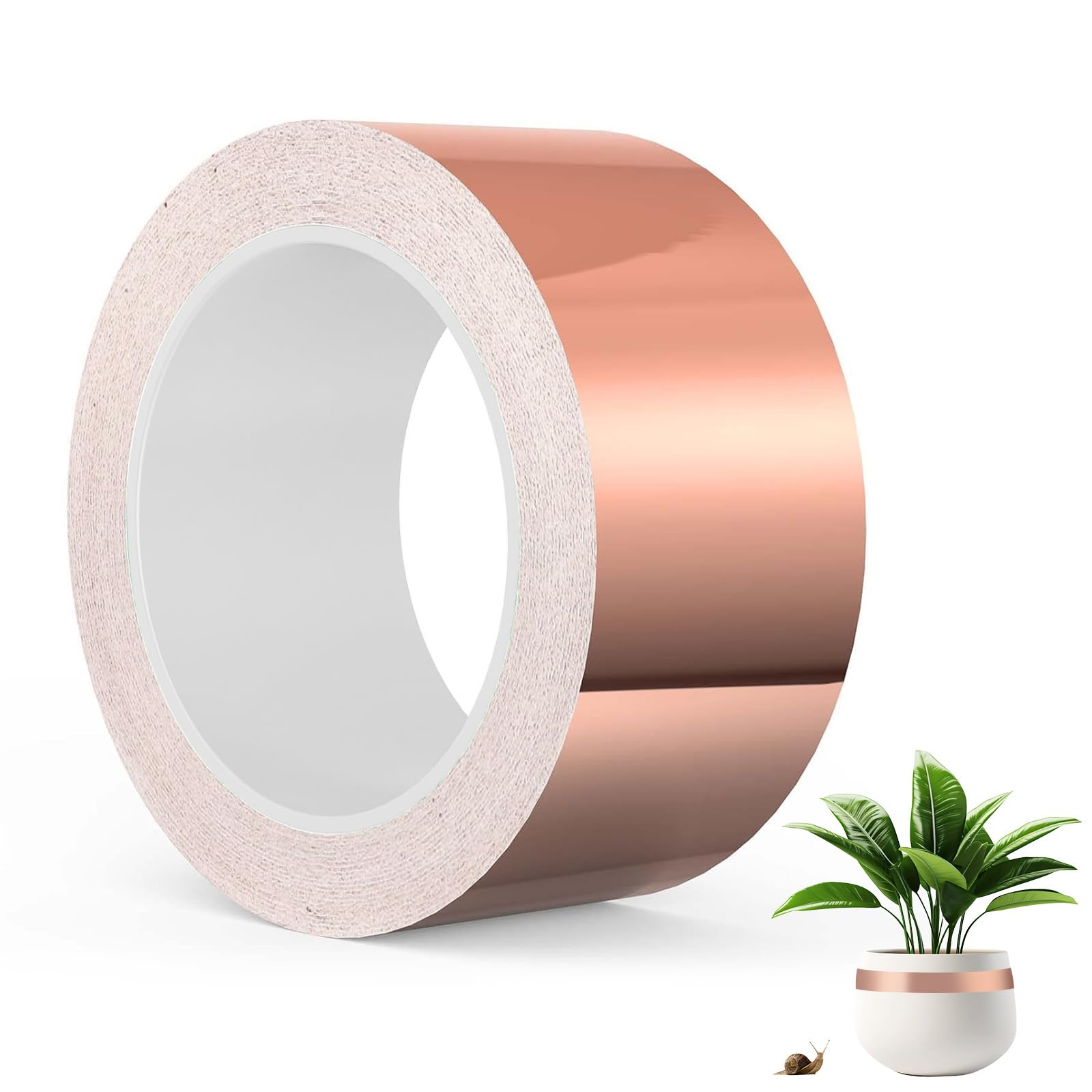 Lyneun Slug Tape Copper, Copper Tape Slug Repellent, Copper Tape for Slugs and Snails, Copper Tape for Plant Pots, Slug Copper Tape for Plant Protection, Soldering, Electrical Repair (50mm)