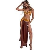 Princess Leia Costume Women Slave Leia Cosplay Jabba's Prisoner Gold Bikini Outfit Plus Size