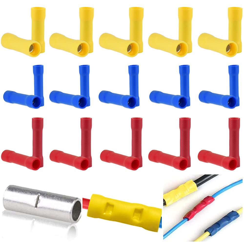 ANTHYTA Terminal Crimp Connectors,100pcs Assorted Full Insulated Butt Connector,Butt Splice Connectors,Blue/Red/Yellow Electrical Butt Crimp Connectors