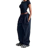 ZAFUL Womens Wide Leg Sweatpants Elastic Waisted Joggers Fashion Baggy Sweat Pants Casual Loose Lounge Pants with Pockets