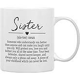 QASHWEY Sister Definition Coffee Mugs Mug, SisterBirthday Christmas Wedding Gifts from Sister Brother,InspirationalSister Gift Double Side Printed Ceramic Mug Cup 11 Ounce