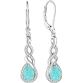 Rocayi Opal Dangle Drop Earrings for Women 925 Sterling Silver Infinity Teardrop Leverback Earrings Gemstone Jewelry for Women Her White/Blue/Pink/Green