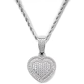 Lulu Mel Silver Heart Necklace 14K Gold Plated Heart Pendant Cubic Zirconia Necklace for Women Men, Iced Out Love Necklace Jewelry Gift Valentine's Day/Mother's Day/Christmas/Anniversary/Birthday Gift