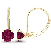 14k Gold Plated 925 Sterling Silver 5mm Round Hypoallergenic Genuine Birthstone Leverback Earrings