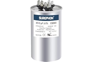 SUREPHON CBB65 Capacitor for ac 45/5 uf 45+5 MFD ±6% Run Dual 370-440 Volt, Works for HVAC, Air Conditioners, Heat Pumps